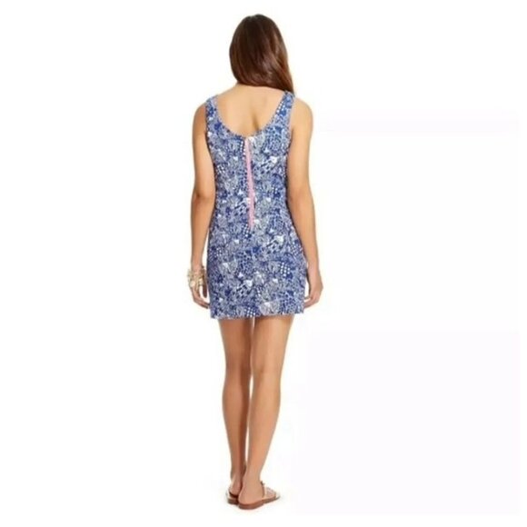 Lilly Pulitzer X Target Upstream Blue Fish Print Sleeveless Shift Dress Size 8 - Picture 4 of 10